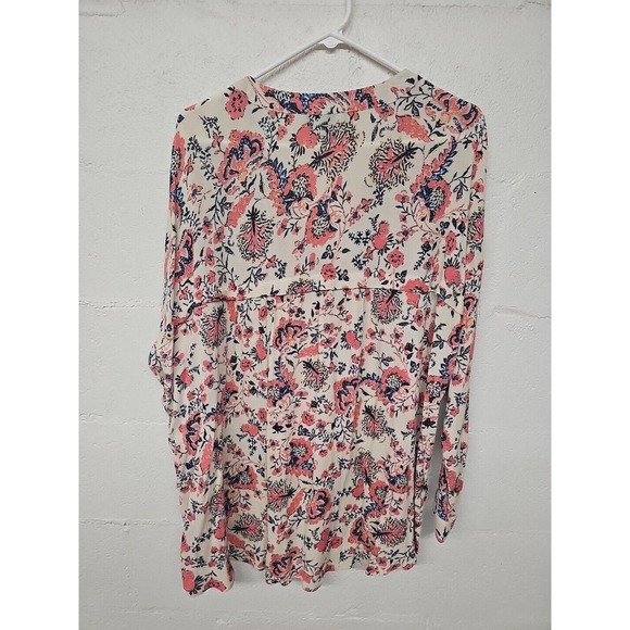 Nine West Tunic Floral Blouse Womens Size XXL Ivory Pink Flowy Lightweight - Picture 3 of 6